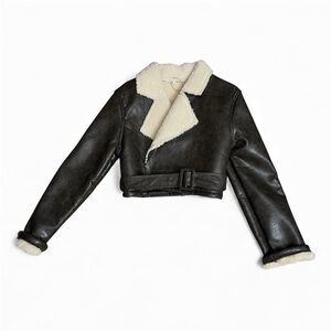 New Brown Faux Leather Cropped Jacket